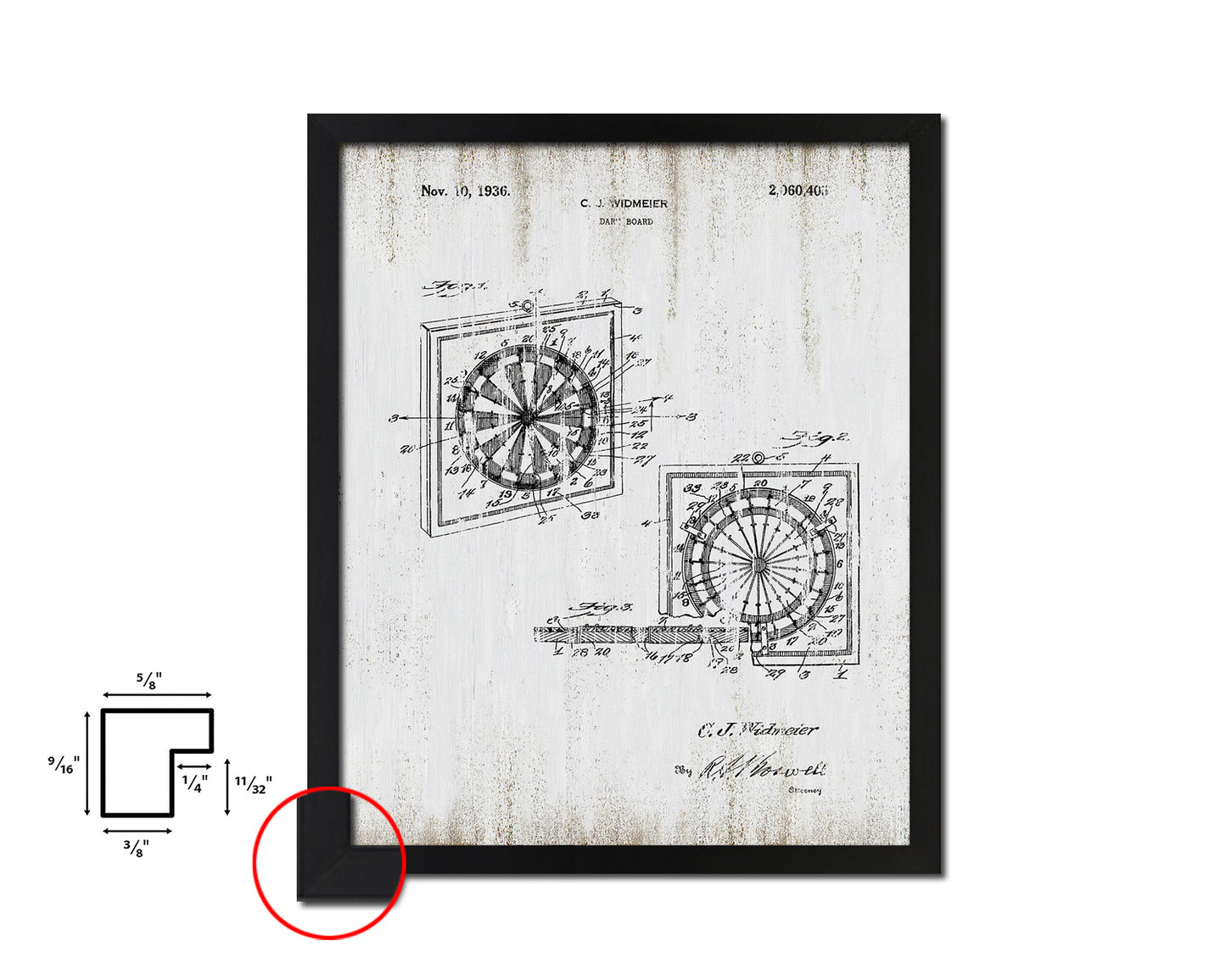 Dart Board Sports Vintage Patent Artwork Black Frame Print Gifts