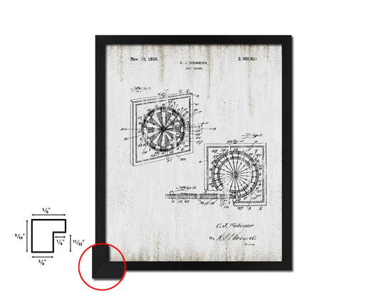 Dart Board Sports Vintage Patent Artwork Black Frame Print Gifts