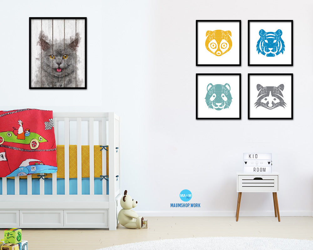 Chartreux Cat Kitten Portrait Framed Print Pet Home Decor Custom Watercolor Wall Art Gifts