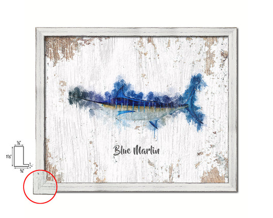 Blue Marlin Fish Framed Prints Modern Restaurant Sushi Bar Watercolor Wall Art Decor