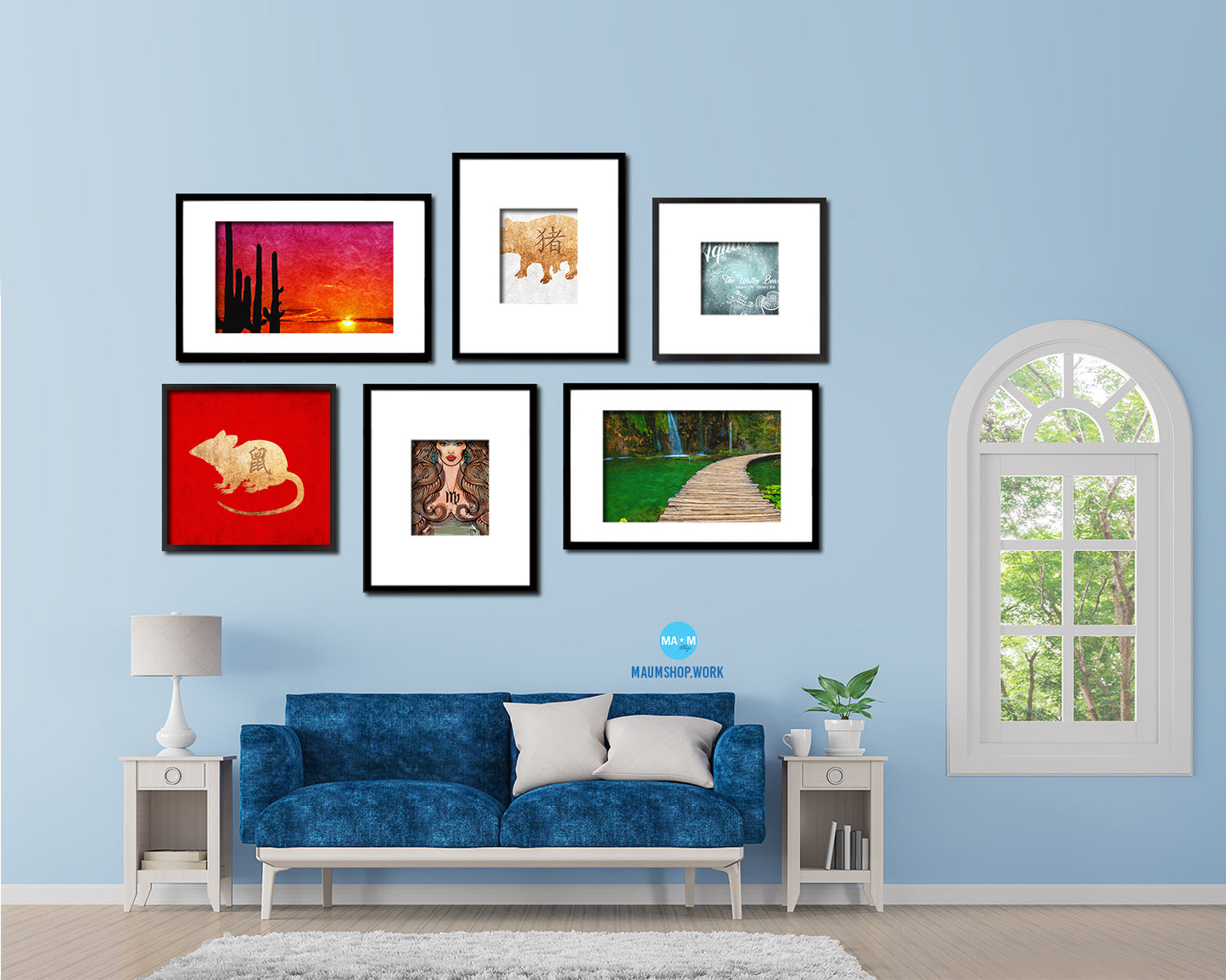 Rat Chinese Zodiac Character Wood Framed Print Wall Art Decor Gifts, Red