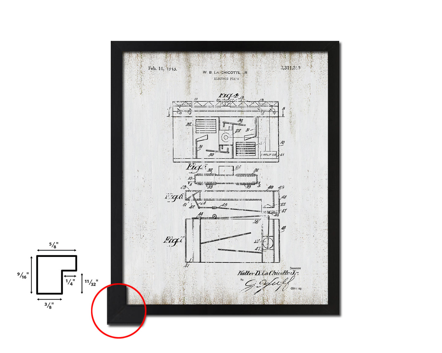 Piano Electric Music Vintage Patent Artwork Black Frame Print Wall Art Decor Gifts