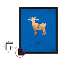 Ram Chinese Zodiac Character Black Framed Art Paper Print Wall Art Decor Gifts, Blue