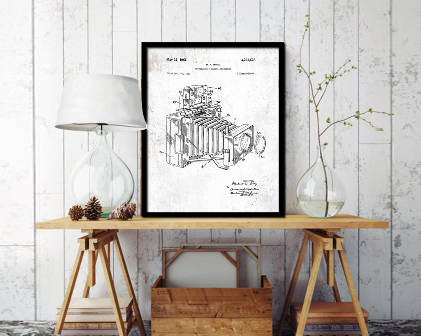 Bing Photographic Accessory Camera Vintage Patent Artwork Black Frame Print Gifts