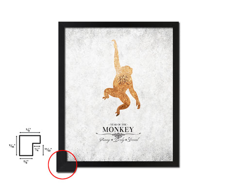 Monkey Chinese Zodiac Character Black Framed Art Paper Print Wall Art Decor Gifts, White