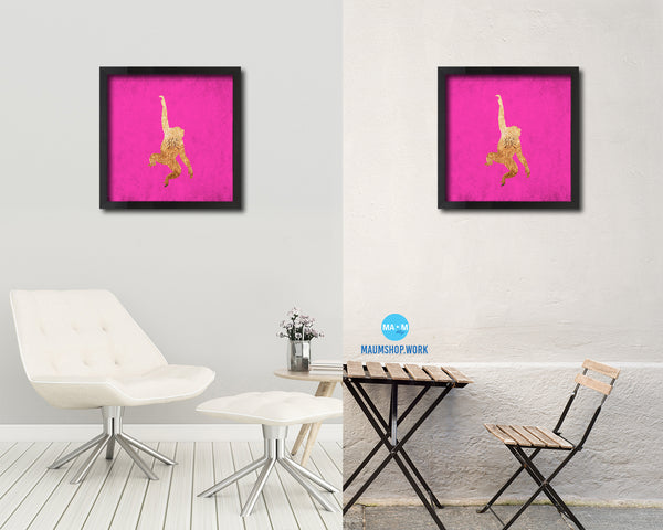 Monkey Chinese Zodiac Character Wood Framed Print Wall Art Decor Gifts, Pink