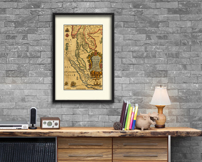 Thailand 17 Century Old Map Wood Framed Print Art Wall Decor Gifts