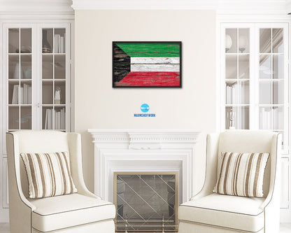 Kuwait Country Wood Rustic National Flag Wood Framed Print Wall Art Decor Gifts