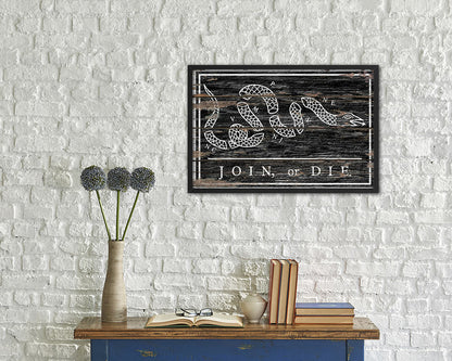 US Join or Die Snake Colonial Revolutionary War Wood Rustic Flag Framed Print Art