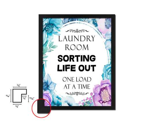 Laundry room sorting life out one load Quote Boho Flower Framed Print Wall Decor Art