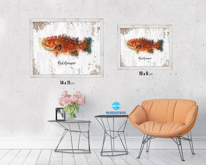 Red Grouper Fish Framed Prints Modern Restaurant Sushi Bar Watercolor Wall Art Decor