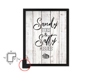 Sandy toes & salty kisses White Wash Quote Framed Print Wall Decor Art