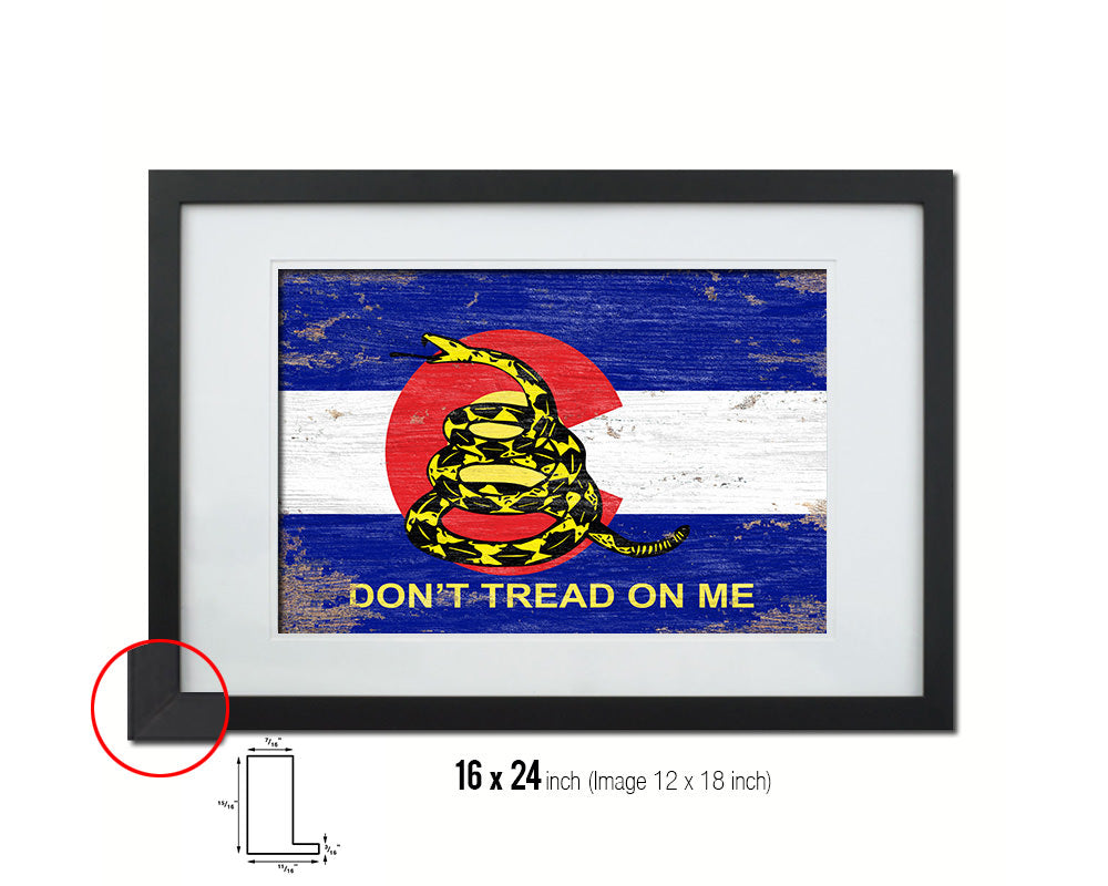 Gadsden Don't Tread On Me Colorado State Shabby Chic Military Flag Framed Print Art