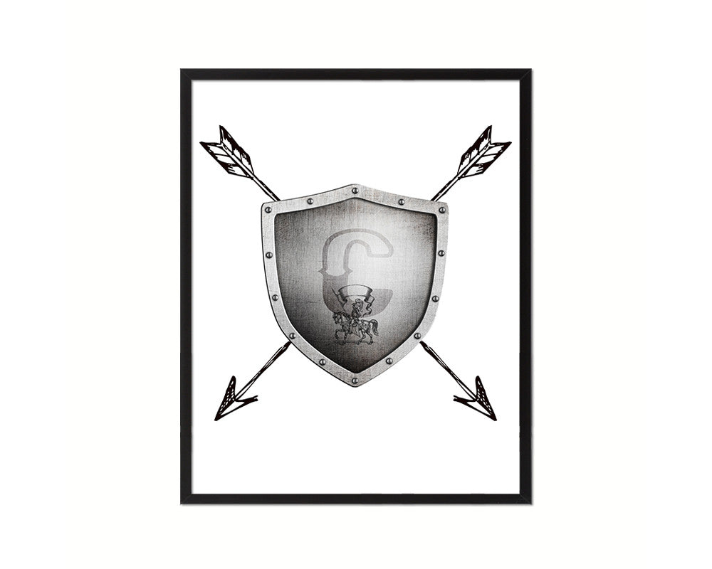 Letter C Medieval Castle Knight Shield Sword Monogram Framed Print Wall Art Decor Gifts