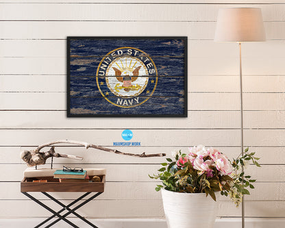 US Navy Seal Wood Rustic Flag Wood Framed Print Wall Art Decor Gifts