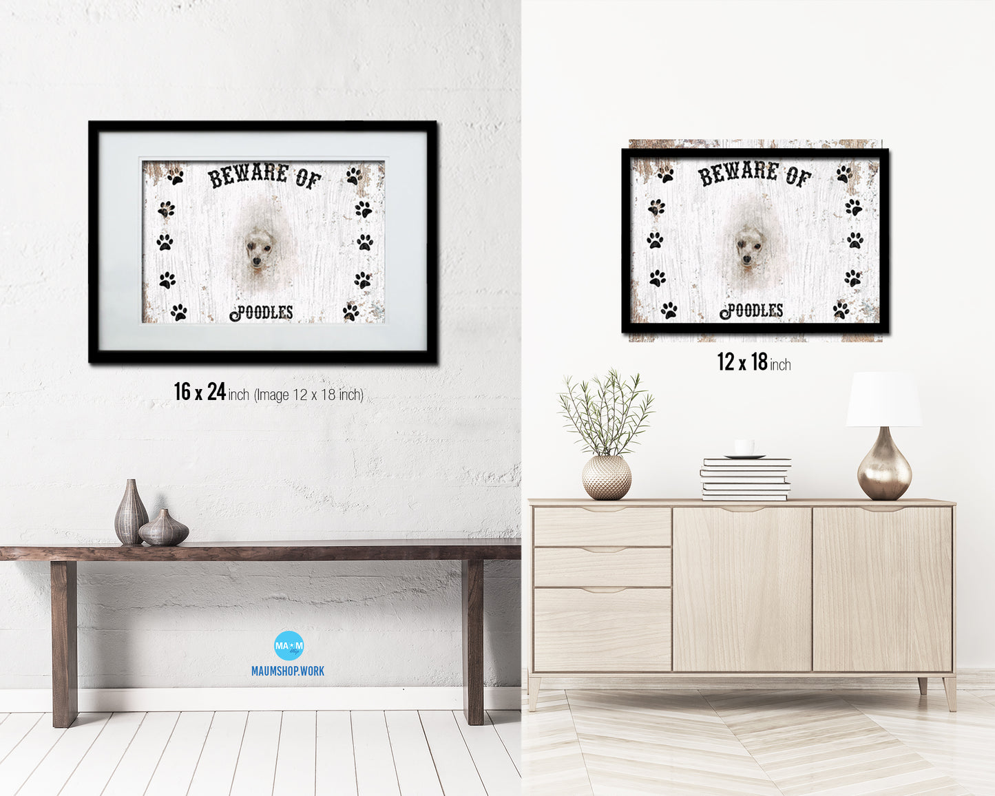 Beware of Pomeranian Spitz Sign Wood Framed Print Wall Art Decor Gifts
