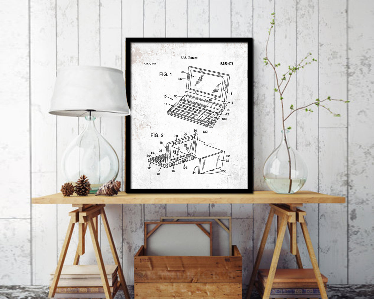Convertible Flat Panel Display System Computer Vintage Patent Artwork Black Frame Print Gifts