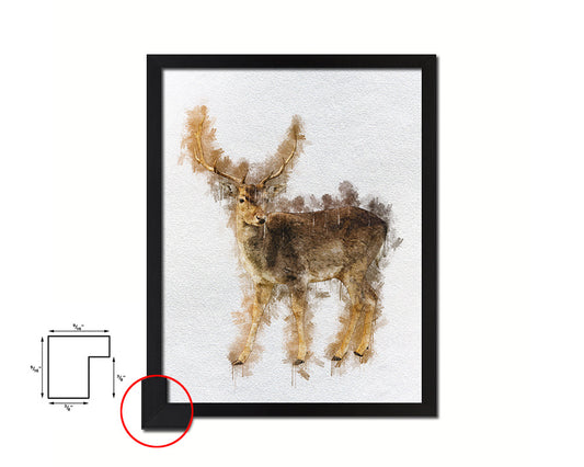 Deer Animal Painting Print Framed Art Home Wall Decor Gifts