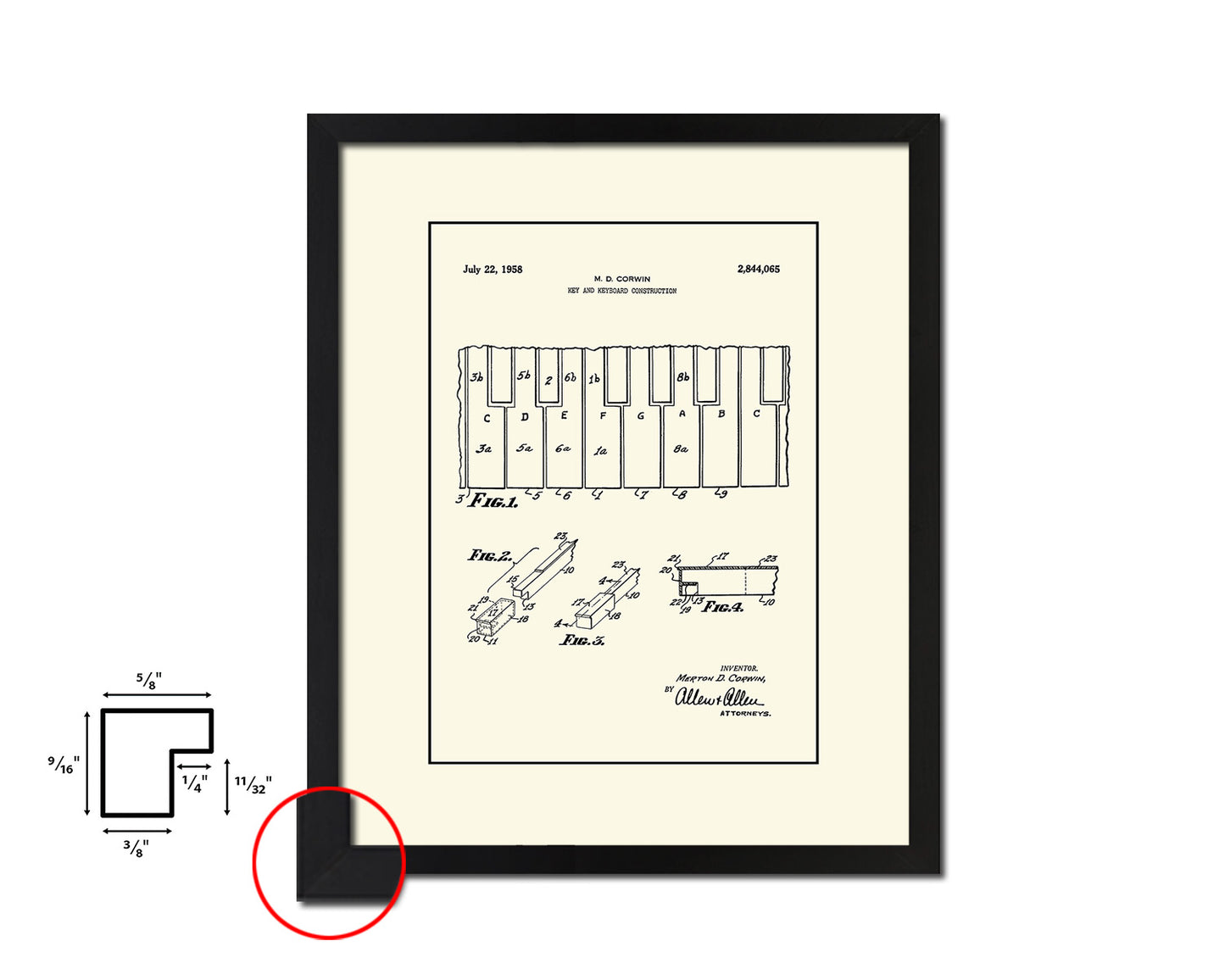 Keyboard Construction Music Vintage Patent Artwork Black Frame Print Gifts