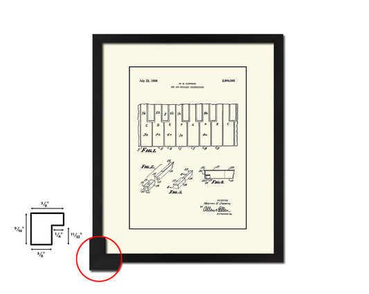 Keyboard Construction Music Vintage Patent Artwork Black Frame Print Gifts