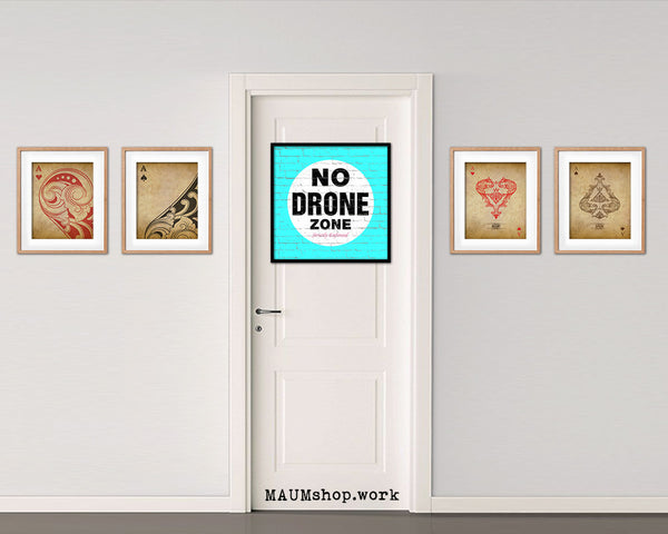 No Drone Zone Shabby Chic Sign Wood Framed Art Paper Print Wall Decor Gifts