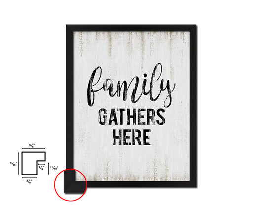Family gathers here Quote Wood Framed Print Wall Decor Art