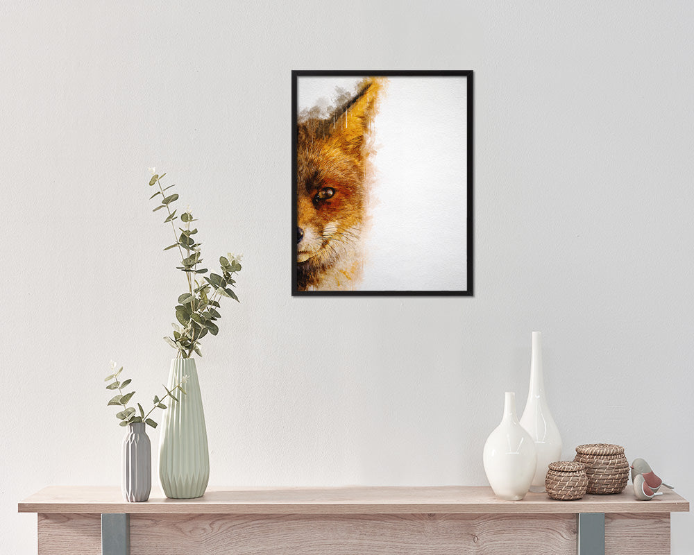 Red Fox Animal Painting Print Framed Art Home Wall Decor Gifts