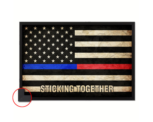 Thin Blue Line Police & Thin Red Line Firefighter Respect, Sticking Together Vintage Military Flag Art