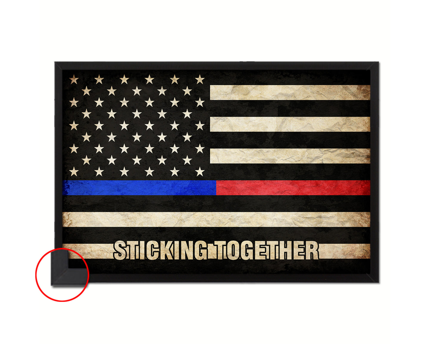 Thin Blue Line Police & Thin Red Line Firefighter Respect, Sticking Together Vintage Military Flag Art