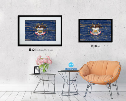 Utah State Rustic Flag Wood Framed Paper Prints Wall Art Decor Gifts