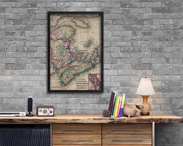 Nova Scotia New Brunswick Canada Historical Map Wood Framed Print Art Wall Decor Gifts