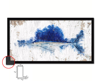 Sailfish Fish Art Wood Frame Shabby Chic Restaurant Sushi Wall Decor Gifts, 10" x 20"
