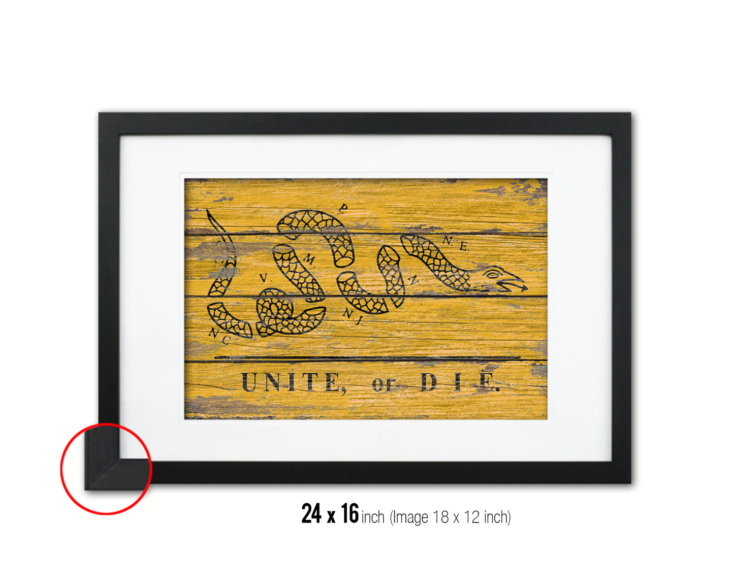 Unite or Die Wood Rustic Flag Wood Framed Print Wall Art Decor Gifts