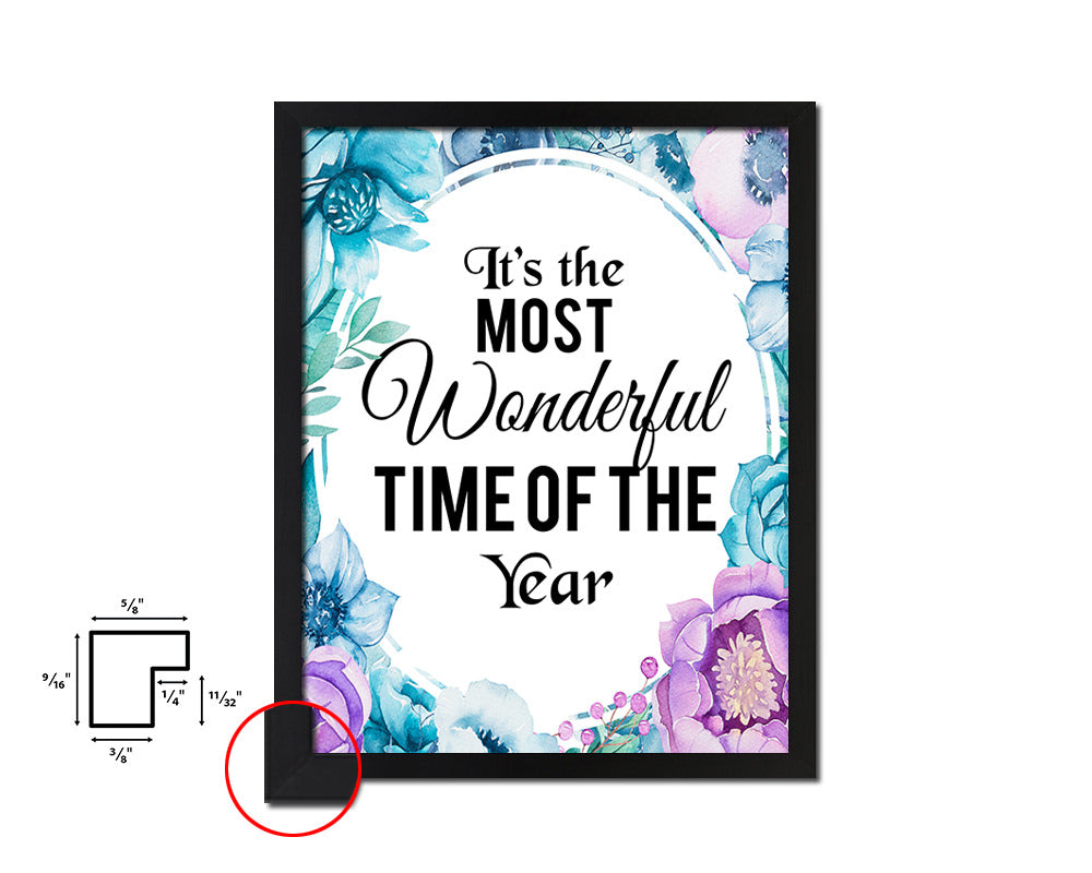 It's the most wonderful time of the year Quote Boho Flower Framed Print Wall Decor Art