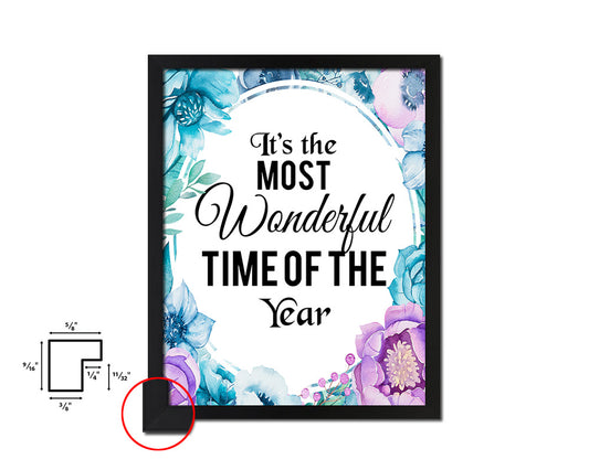 It's the most wonderful time of the year Quote Boho Flower Framed Print Wall Decor Art