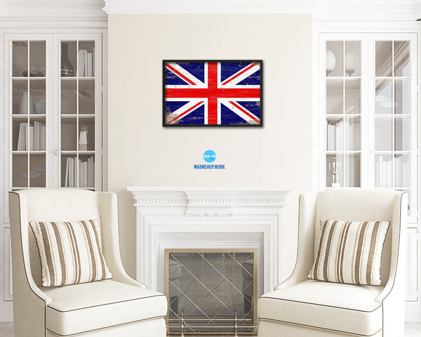 United Kingdom Shabby Chic Country Flag Wood Framed Print Wall Art Decor Gifts