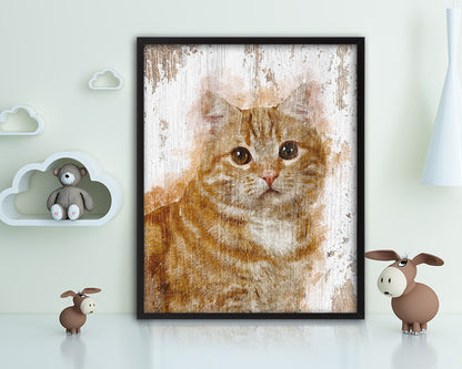 Red Little Cat Kitten Portrait Framed Print Pet Home Decor Custom Watercolor Wall Art Gifts