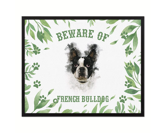 Beware of French Bulldog Sign Wood Framed Print Wall Art Decor Gifts
