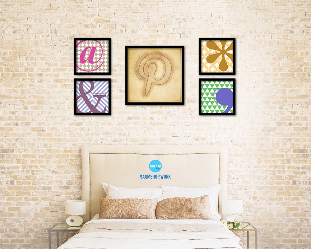 Pinterest Social Media Symbol Icons logo Wood Framed Print Home Decor Wall Art Gifts
