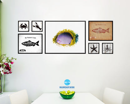 Tropical Fish Framed Print Modern Restaurant Sushi Bar Modern Watercolor Wall Art Decor