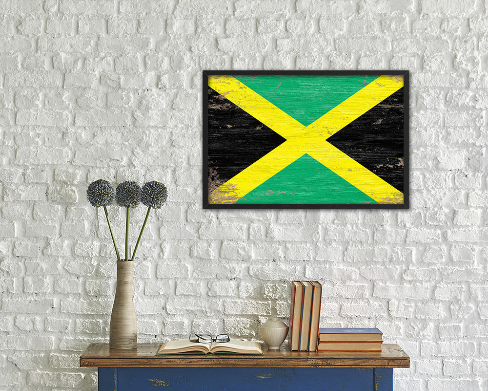 Jamaica Shabby Chic Country Flag Wood Framed Print Wall Art Decor Gifts