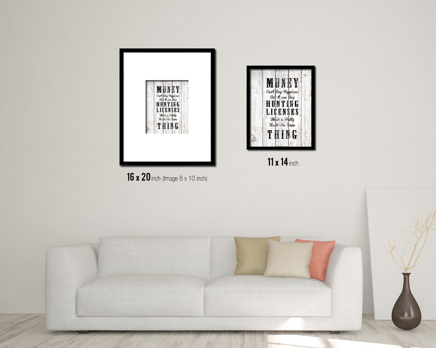 Money cant buy happiness White Wash Quote Framed Print Wall Decor Art