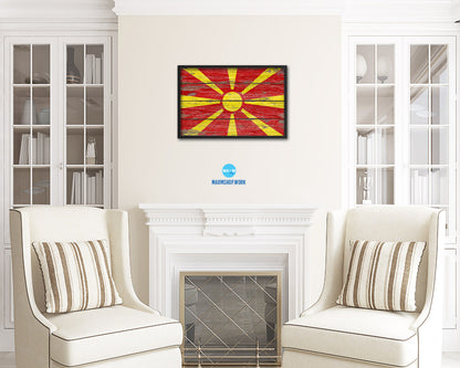 Macedonia Country Wood Rustic National Flag Wood Framed Print Wall Art Decor Gifts