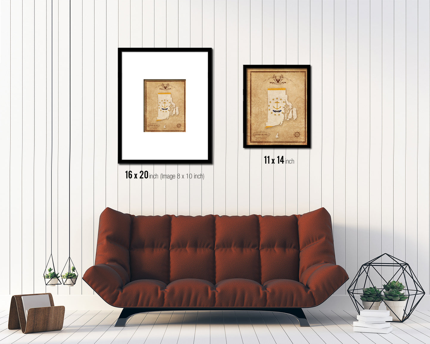 Rhode Island State Vintage Map Wood Framed Paper Print  Wall Art Decor Gifts