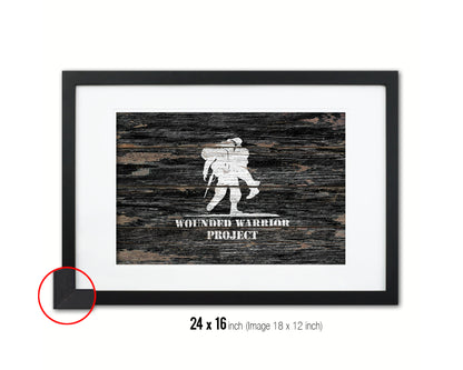 Wounded Warrior Project Wood Rustic Flag Wood Framed Print Wall Art Decor Gifts