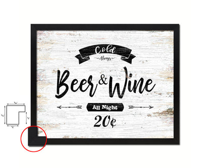 Cold Beer & Wine Vintage Sign Fine Art Paper Prints Wood Frame Wall Art Decor Gifts