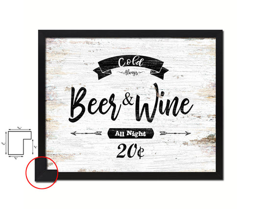 Cold Beer & Wine Vintage Sign Fine Art Paper Prints Wood Frame Wall Art Decor Gifts