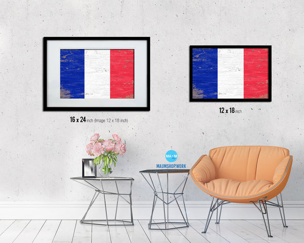 France Shabby Chic Country Flag Wood Framed Print Wall Art Decor Gifts