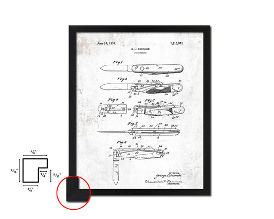 Pocketknife Cowboy Vintage Patent Artwork Black Frame Print Wall Art Decor Gifts