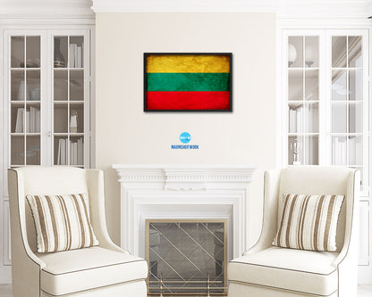 Lithuania Country Vintage Flag Wood Framed Print Wall Art Decor Gifts